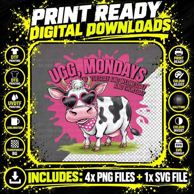 Ugg Mondays and Tuesday and Wednesday and Thursday Png SVG Digital Bundle