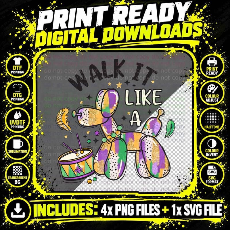 Walk It Like a Mardi Gras T-Shirt, Colorful Mardi Gras Png SVG Digital Bundle