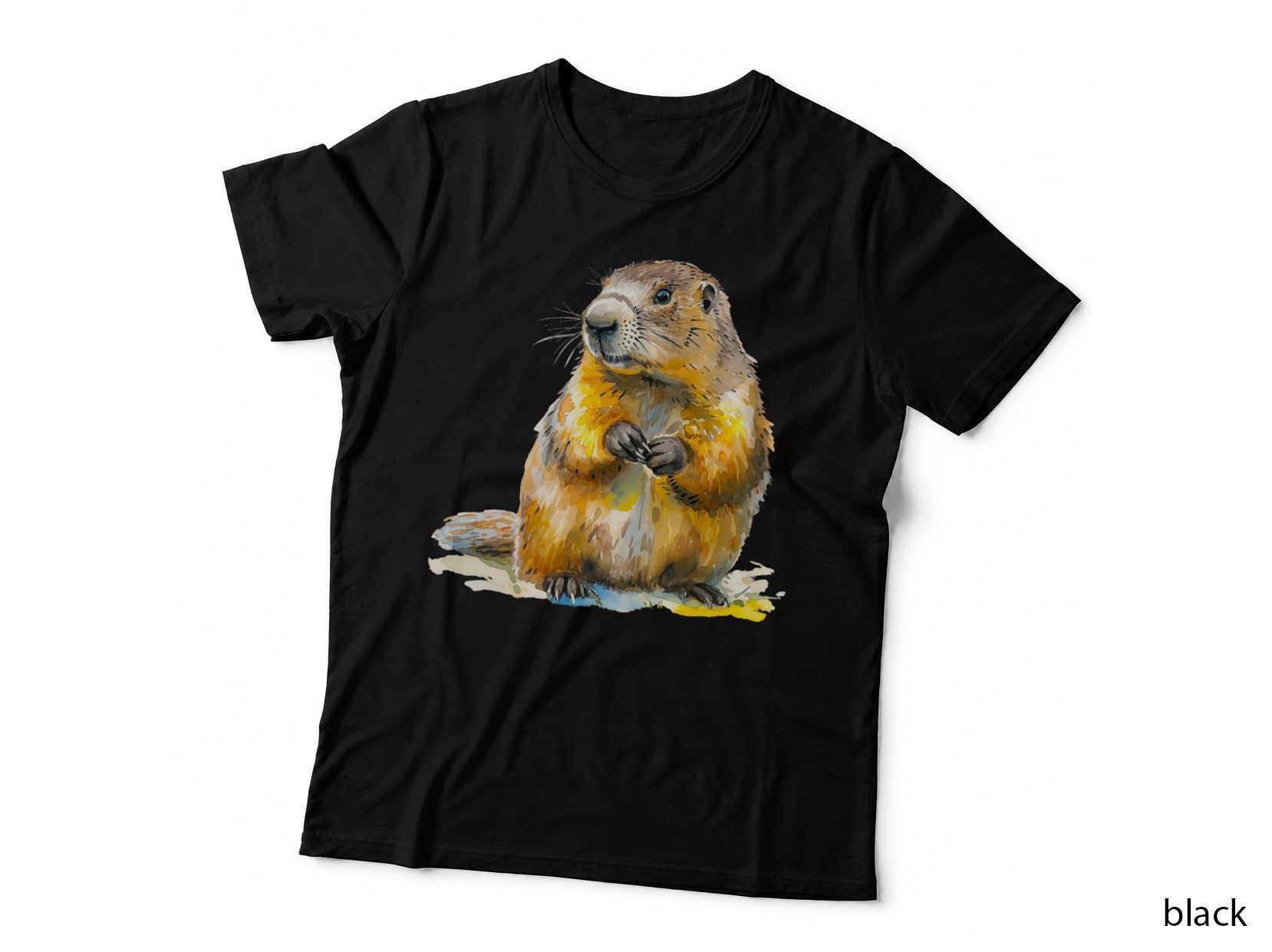 Watercolor Prairie Dog Holding Dandelion Groundhog T-Shirt