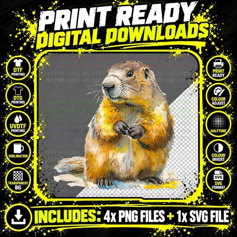 Watercolor Prairie Dog Holding Dandelion Groundhog Png SVG Digital Bundle