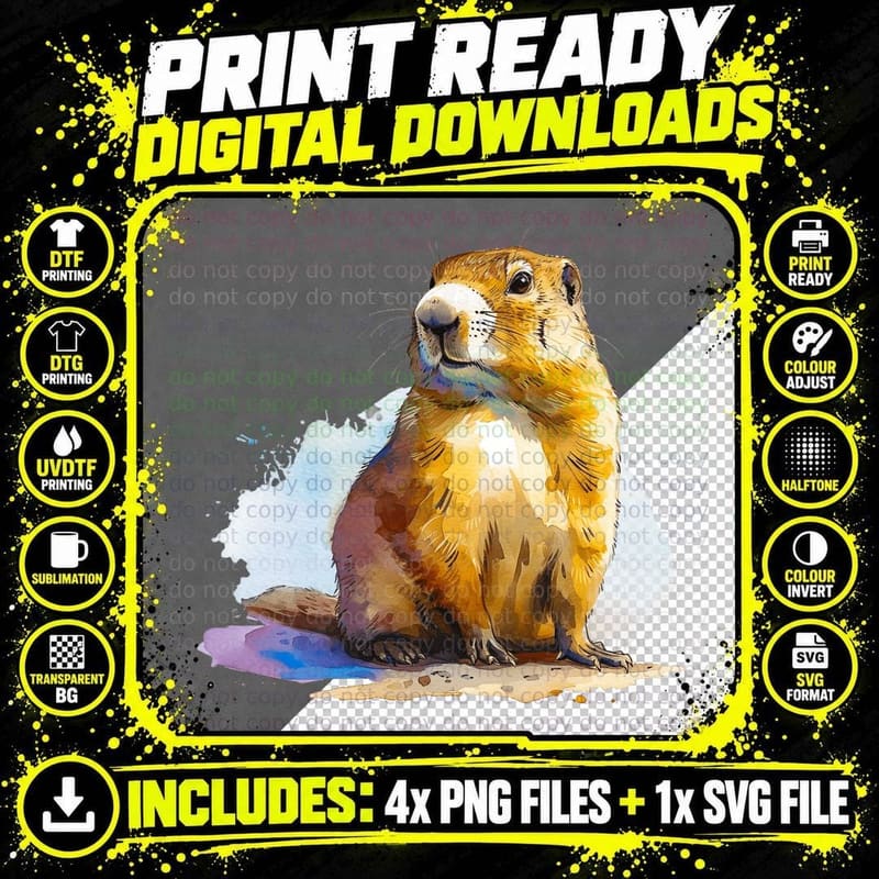Watercolor Prairie Dog Illustration Groundhog T-Shirt Png SVG Digital Bundle