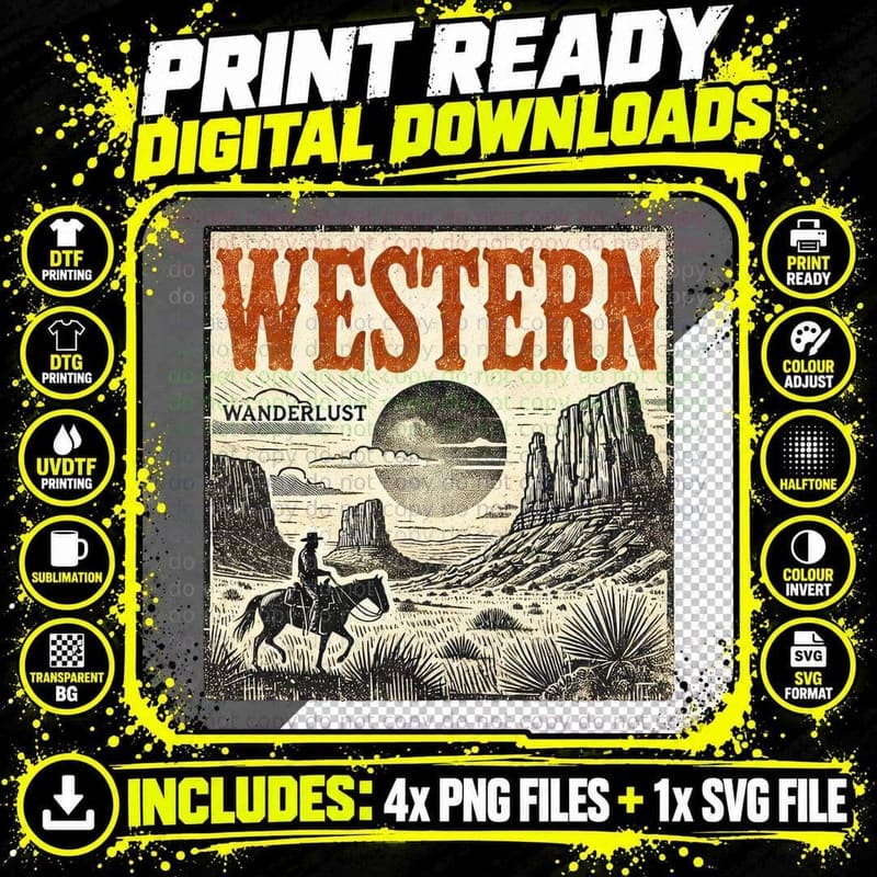 Western Wanderlust Western T-Shirt Png SVG Digital Bundle