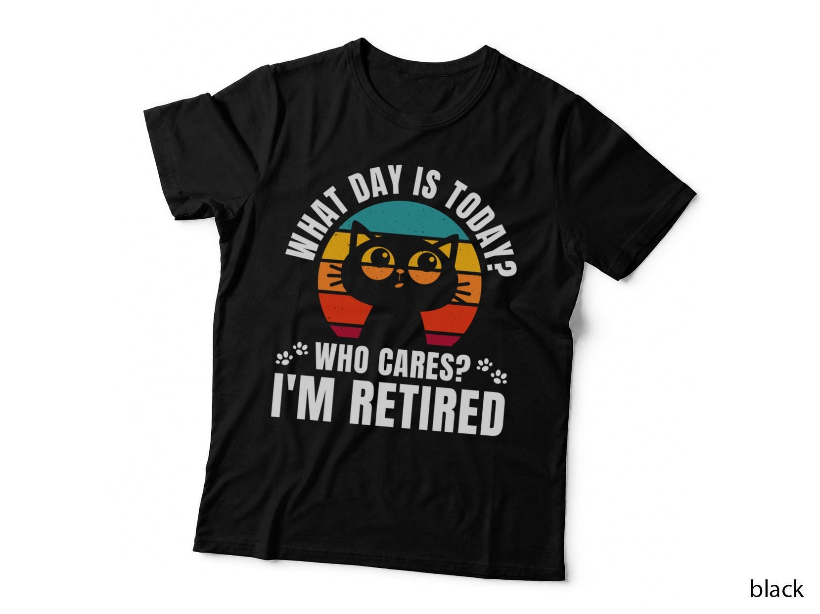 What Day Is Today Who Cares I'm Retired Funny Cat T-Shirt