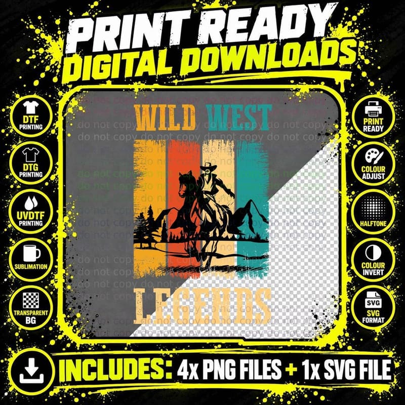 Wild West Legends Horse T-Shirt, Cowboy Riding Horse in Png SVG Digital Bundle