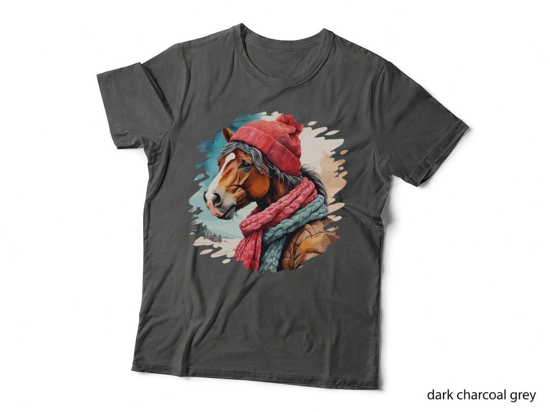 Winter Horse in Hat and Scarf Horse T-Shirt, Horse Graphic Tee, Horse Gift Shirt