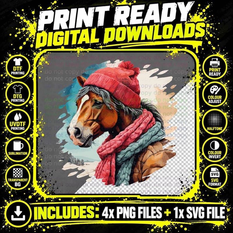 Winter Horse in Hat and Scarf Horse T-Shirt Png SVG Digital Bundle