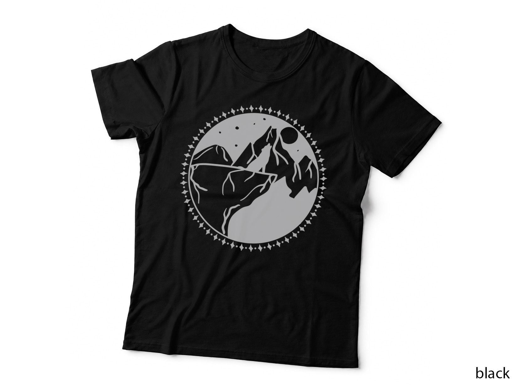 Wolf Howling at Moon Landscape T-Shirt, Landscape Graphic Tee