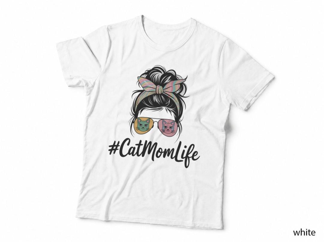 Woman Bun Bow Cat Earrings T-Shirt, Funny Sarcastic Graphic Tee