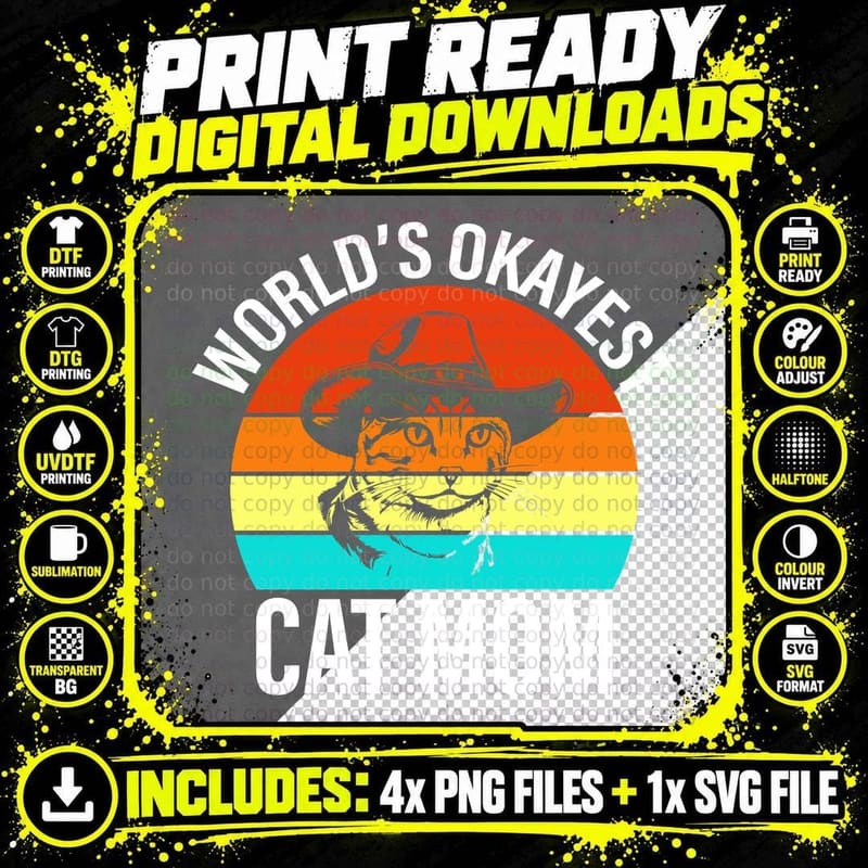 World's Okayest Cat Mom Funny Cat T-Shirt Png SVG Digital Bundle