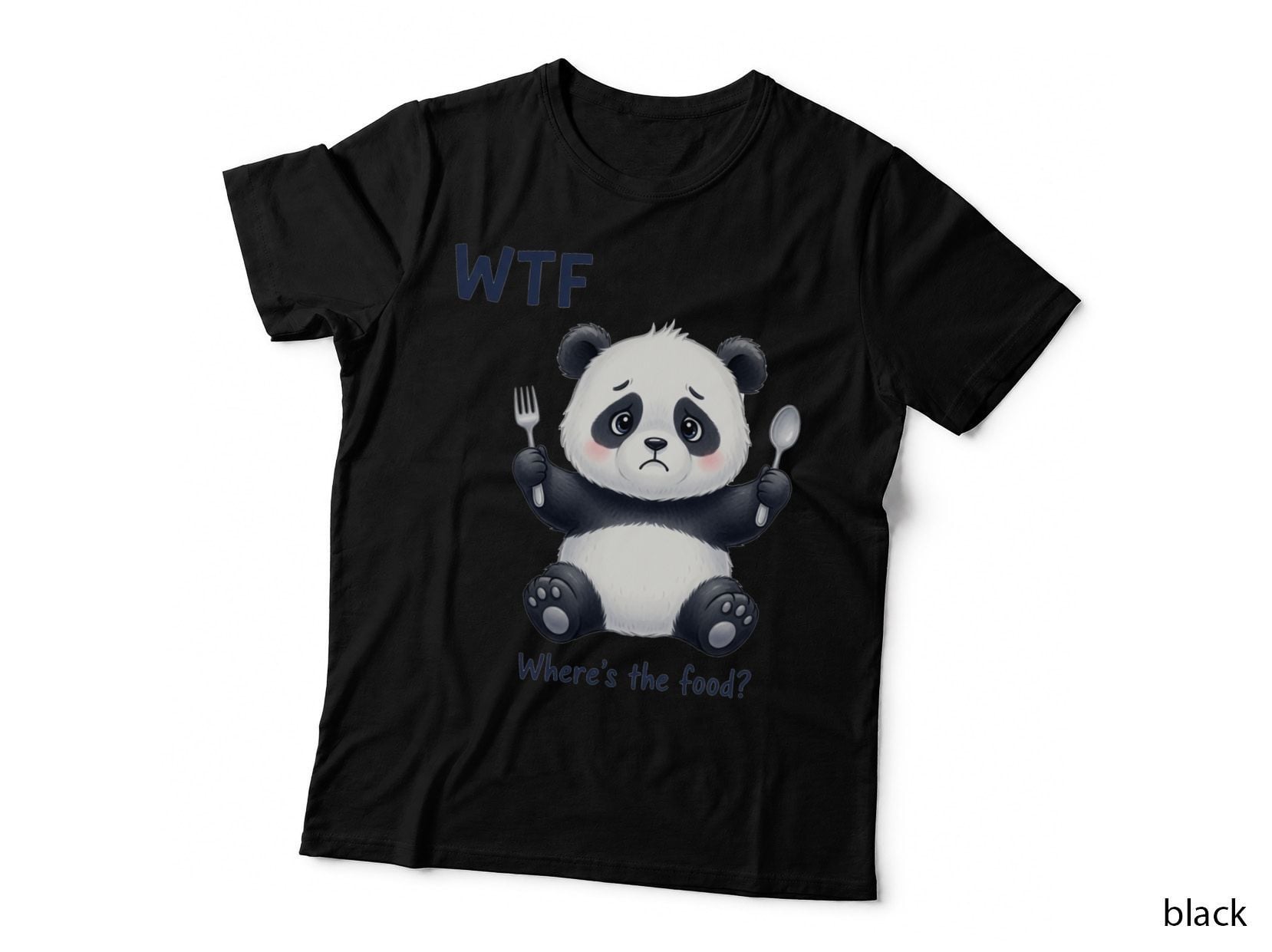 Wtf Where's the Food Sarcastic Animal T-Shirt, Hungry Panda with Utensils