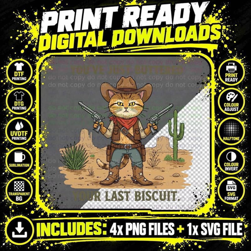 You've Just Buttered Your Last Biscuit. Funny Cat T-Shirt Png SVG Digital Bundle