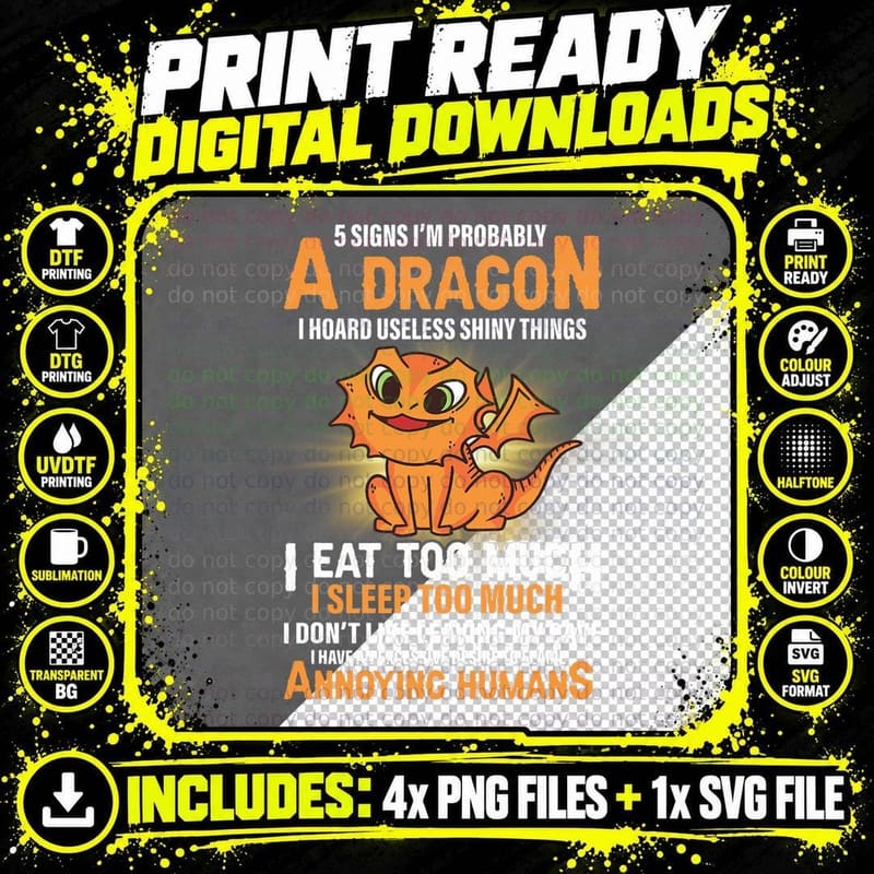 5 Signs That I'm Probably a Dragon Mens Dragon Lover Png SVG Digital Bundle