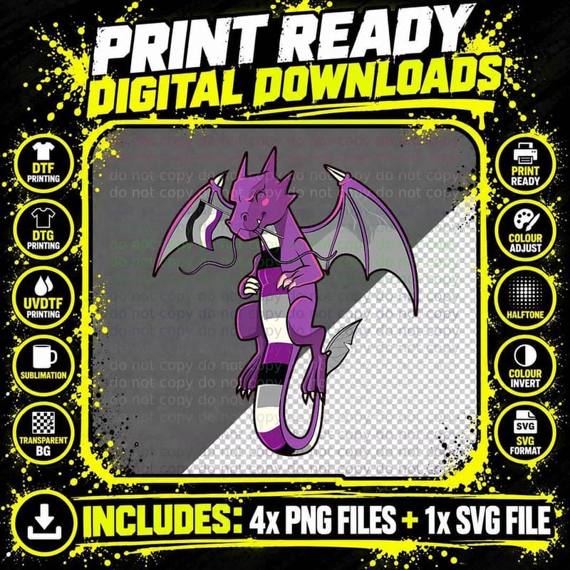 Ace Pride Flag Asexual Dragon Mythical Aroace LGBT Png SVG Digital Bundle