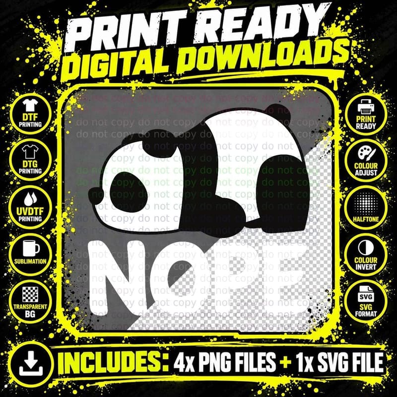 Adorable Animal Graphic Tired Sleeping Nope Cute Panda Png SVG Digital Bundle