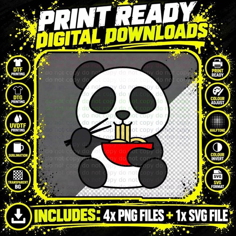 Adorable Animal Lovers Cute Panda Ramen Japanese Noodles Png SVG Digital Bundle