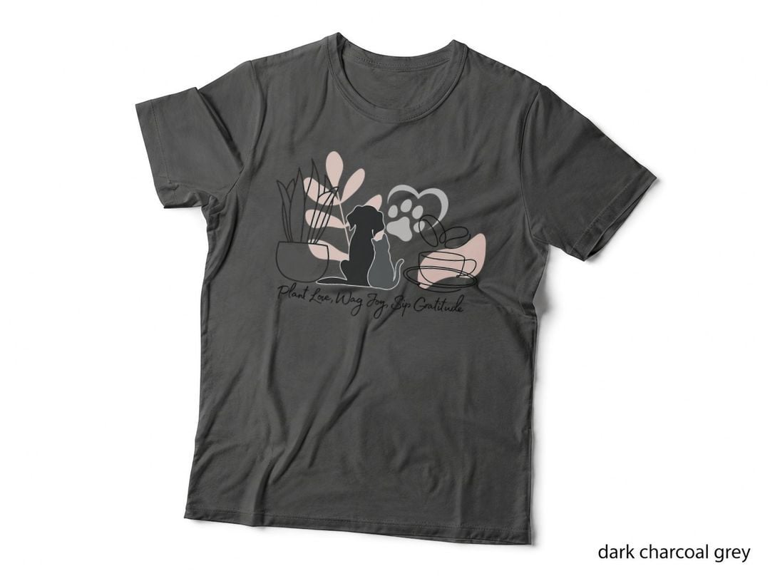 Aesthetic Minimalistic Plant Dog Coffee Art Drawing Women T-Shirt