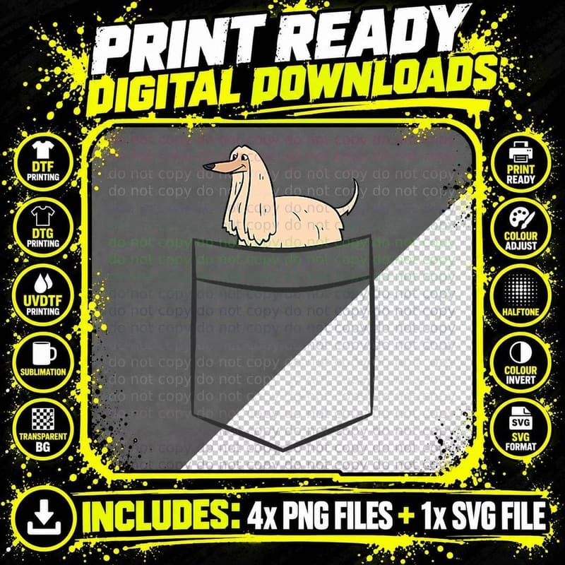 Afghan Hound Dog in Pocket Funny Afghan Hound Png SVG Digital Bundle