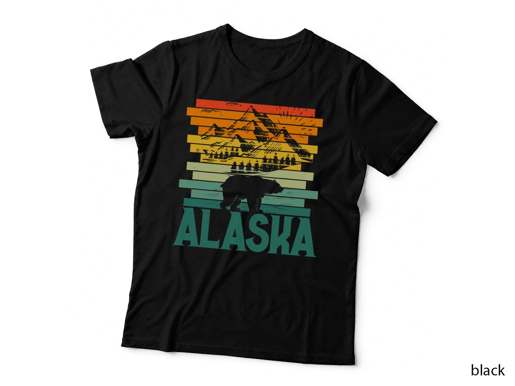 Alaskan Glacier Mountains Landscape Bear Animal Retro Cute T-Shirt