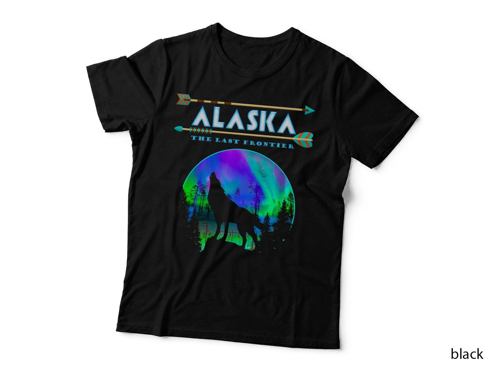 Alaskan Wolf Alaska State Pride Alaska Northern Lights T-Shirt, Gift Tee