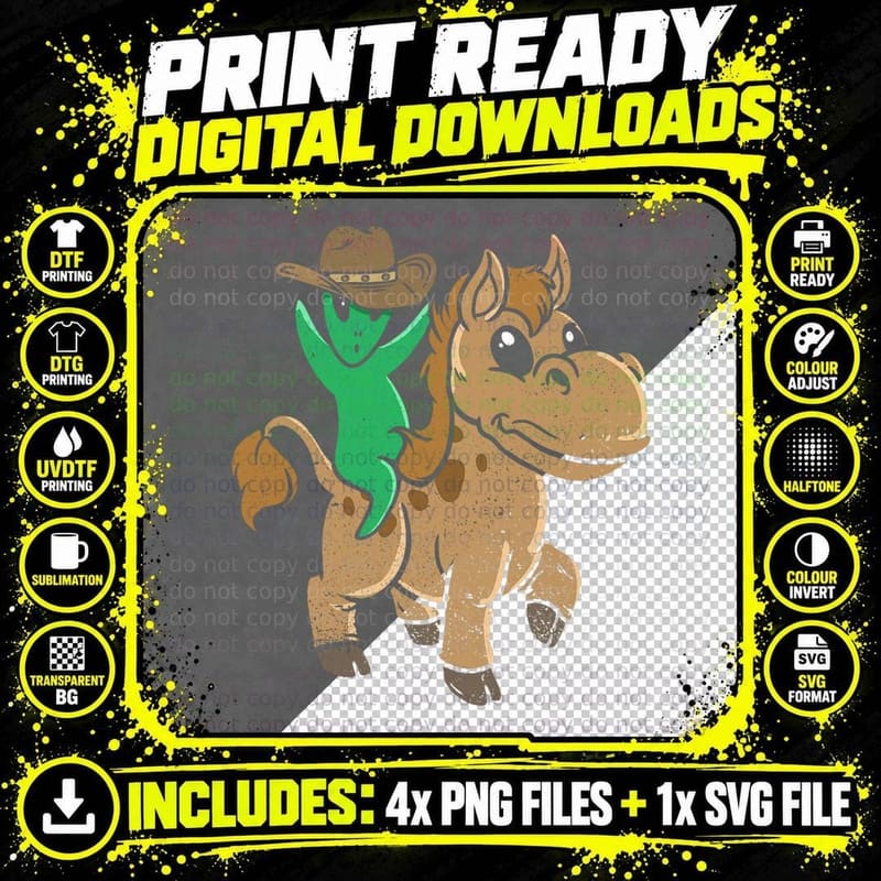 Alien Cowboy Horse Extraterrestrials Conspiracy Theory Png SVG Digital Bundle
