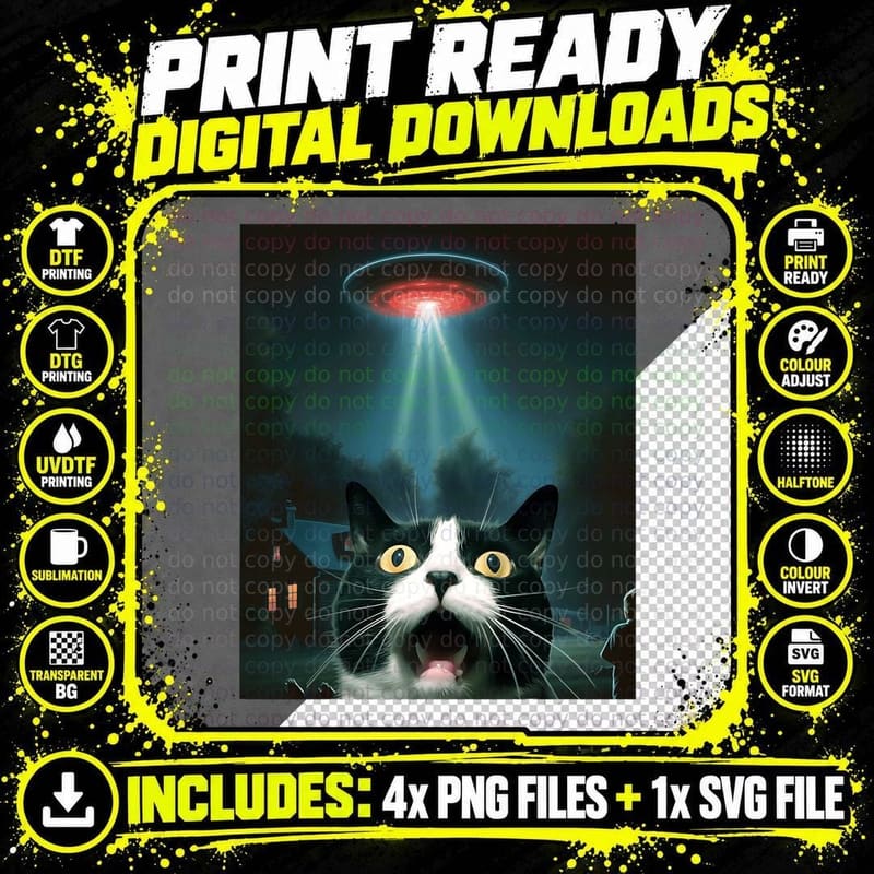 Alien UFO Funny Cat Shirt - Funny Cat Shirts for Cat Png SVG Digital Bundle