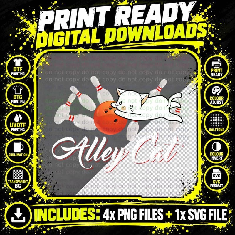 Alley Cat Bowling Shirt Funny Bowler Bowling, Men's Png SVG Digital Bundle