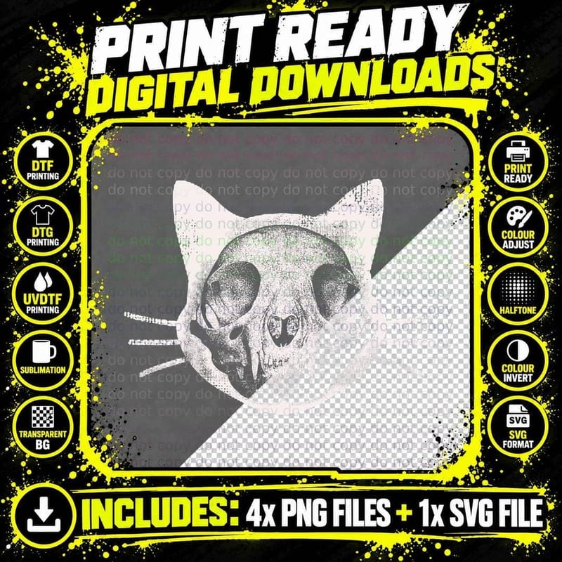Alternative Clothes Aesthetic Goth Women - Cat Skull Png SVG Digital Bundle