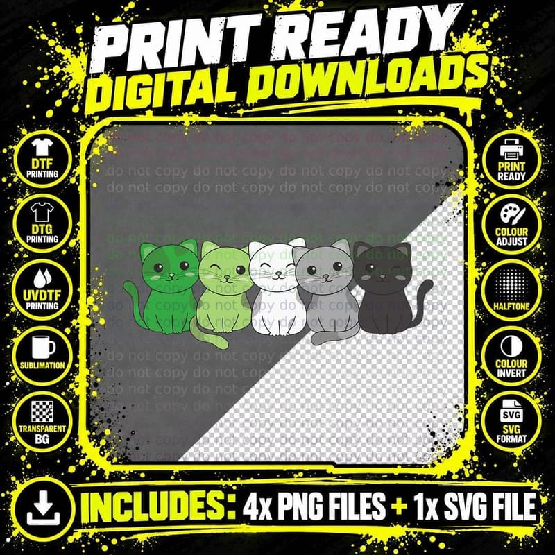 Aromantic Flag Non Binary Pride LGBTQ Cats Aromantic Cat Png SVG Digital Bundle