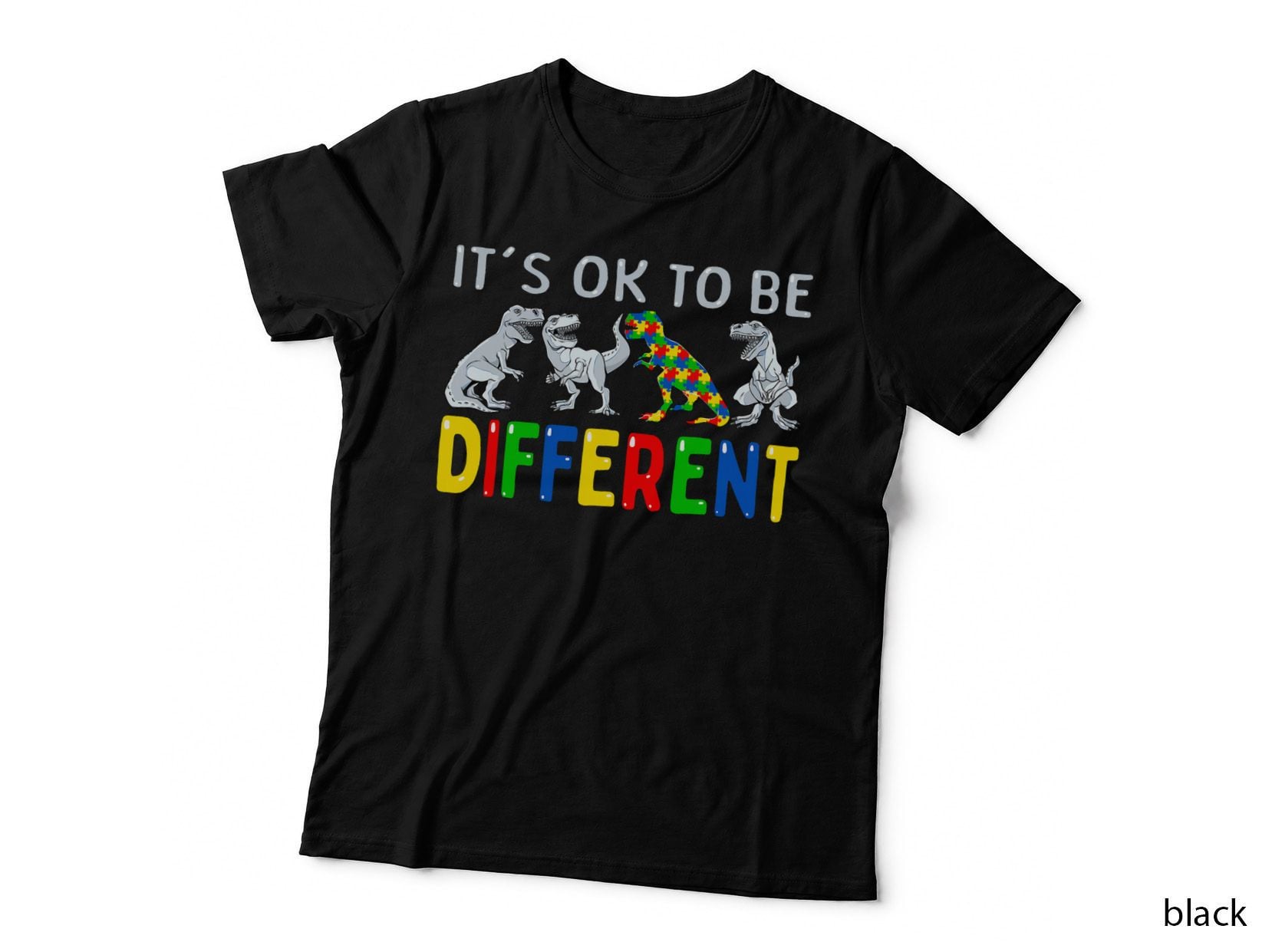 Autism Awareness Dinosaur Kid Boys It's Ok to Be Different T-Shirt