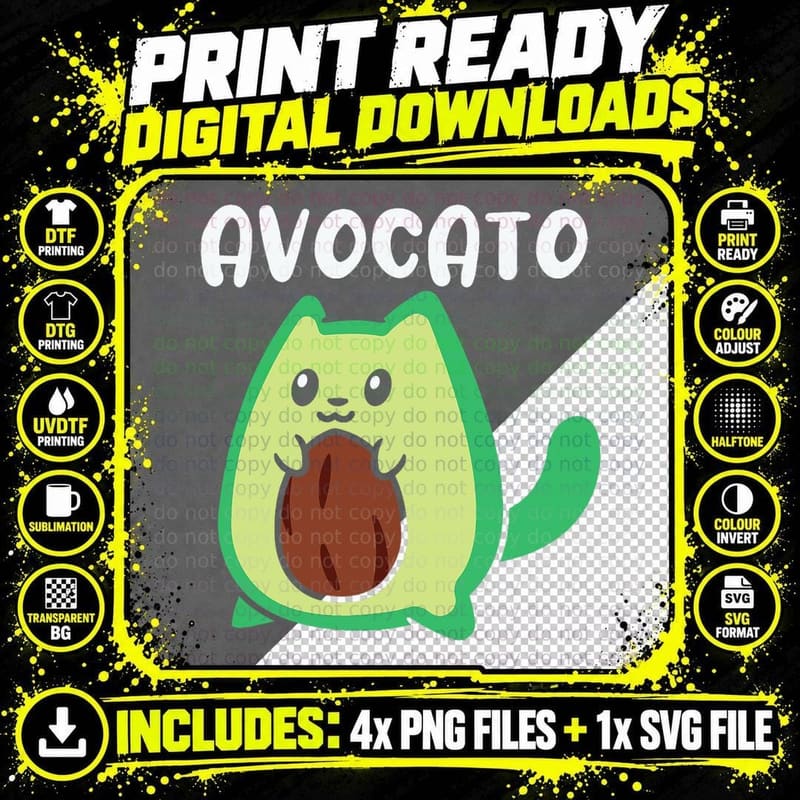 Avocato Tshirt Funny Cat Lovers Avocado Novelty Graphic Png SVG Digital Bundle