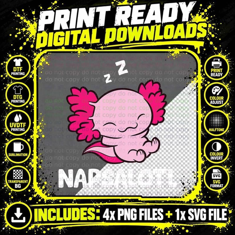 Axolotl Napsalotl Sleeping Axolotl T-Shirt Png SVG Digital Bundle