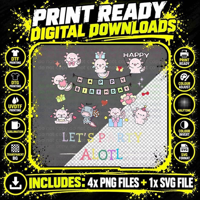 Axolotl Party Birthday Kids Axolotl Lover Png SVG Digital Bundle