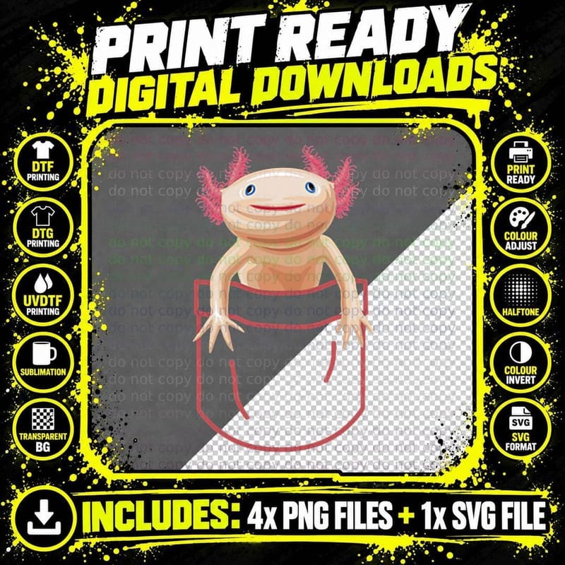 Axolotl in a Pocket Funny Animal Lover Cute Amphibian Png SVG Digital Bundle
