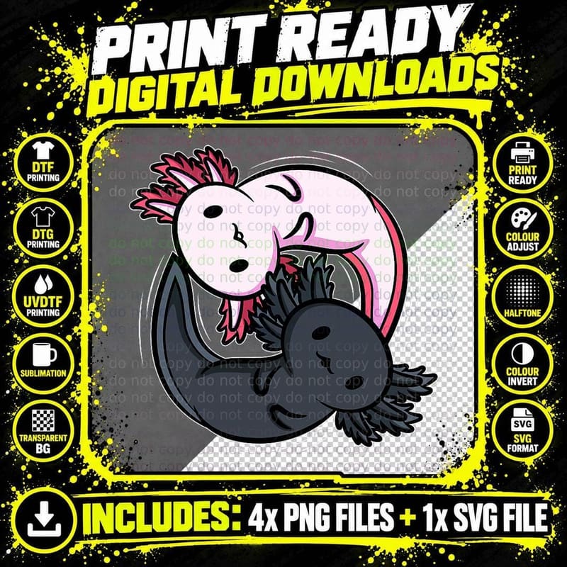 Axolotls Ying Yang Meditation Yoga Axolotl Lover Png SVG Digital Bundle