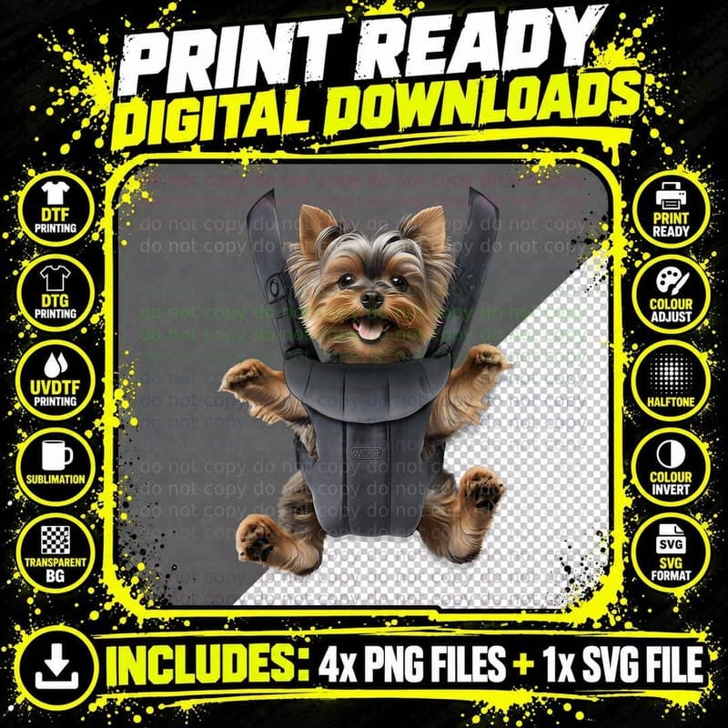 Baby Carrier Yorkie Lovers Puppy in Pocket Png SVG Digital Bundle