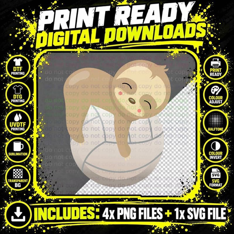 Baby Sloth Volleyball T-Shirt Png SVG Digital Bundle