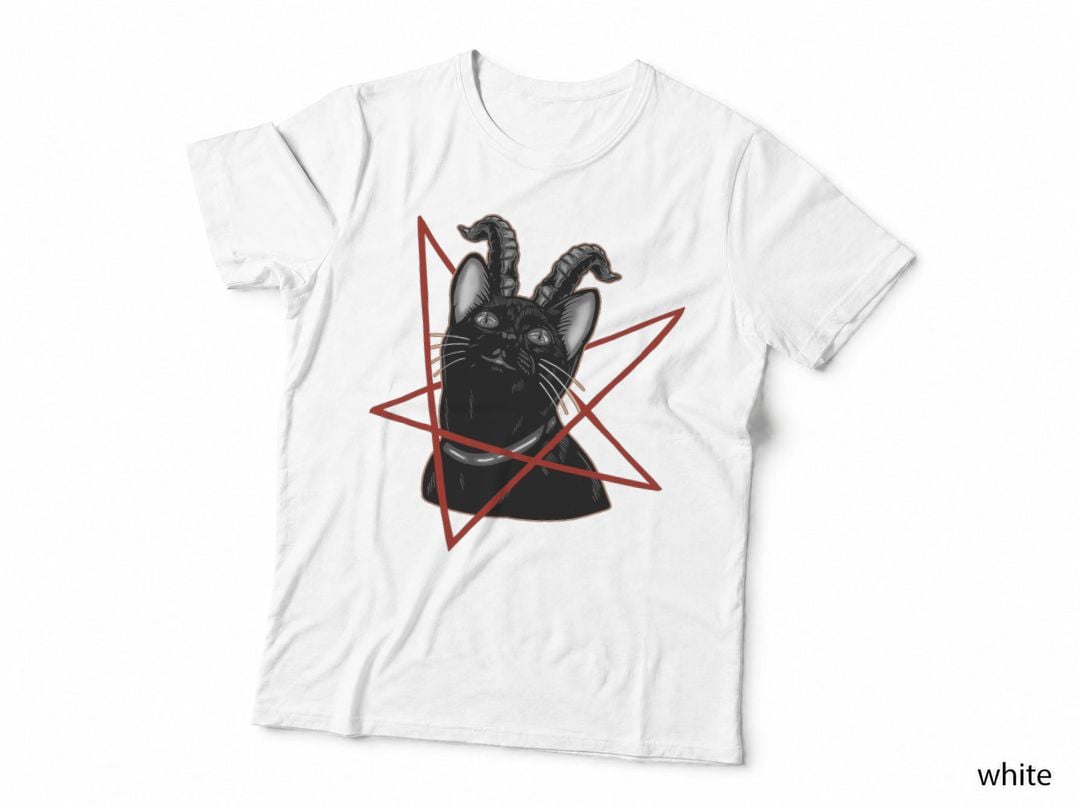 Baphomet Cat Gothic Pentagram Satanic T-Shirt
