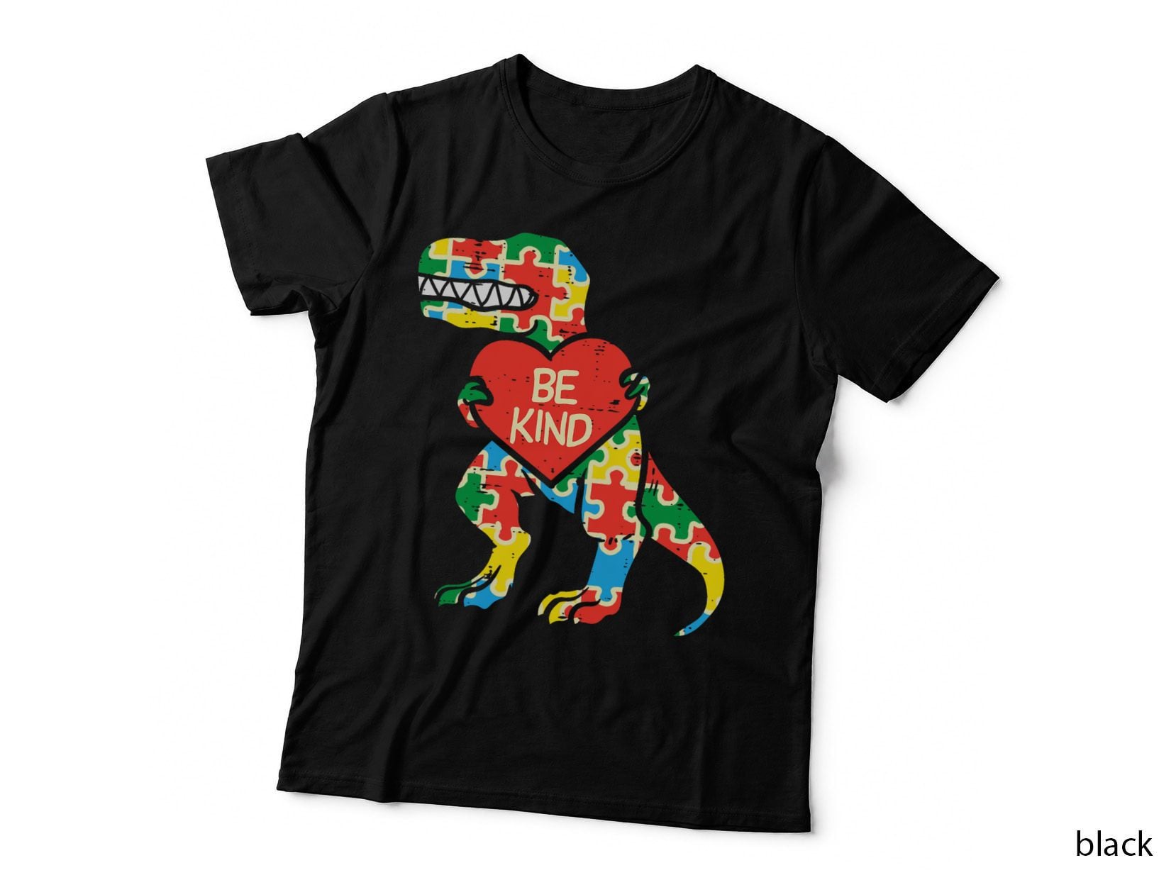 Be Kind Heart Puzzle Trex Dinosaur Autism Awareness Boys T-Shirt