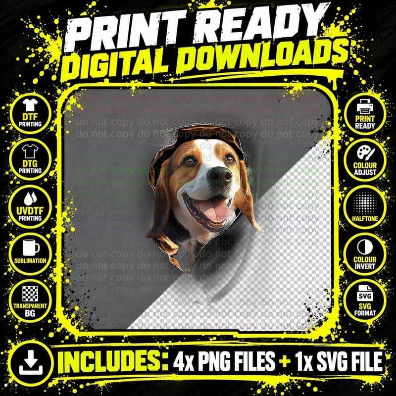 Beagle Canine Fun Pocket Design, Dog Lover Gift Png SVG Digital Bundle