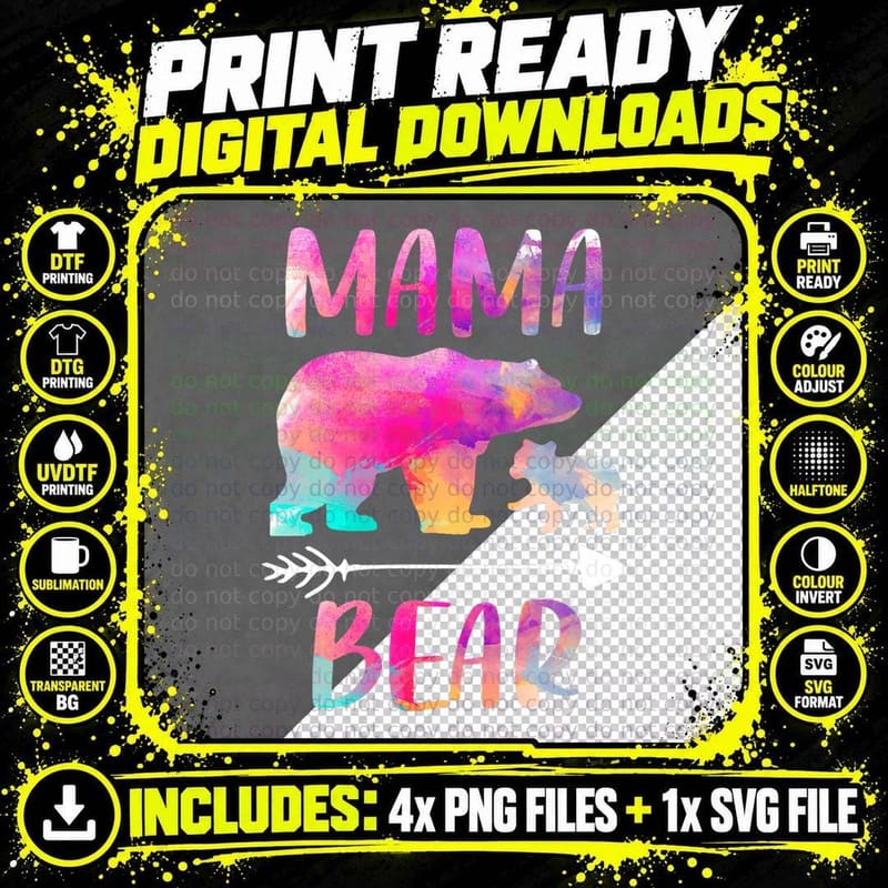 Bear Matching Family Outfits, Funny Mama Bear One Cub Png SVG Digital Bundle