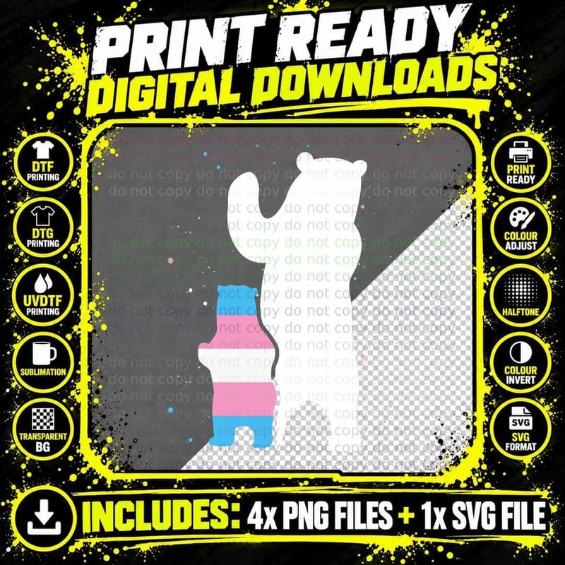 Bear Mom Transgender Pride Cub LGBT Trans Pride Png SVG Digital Bundle