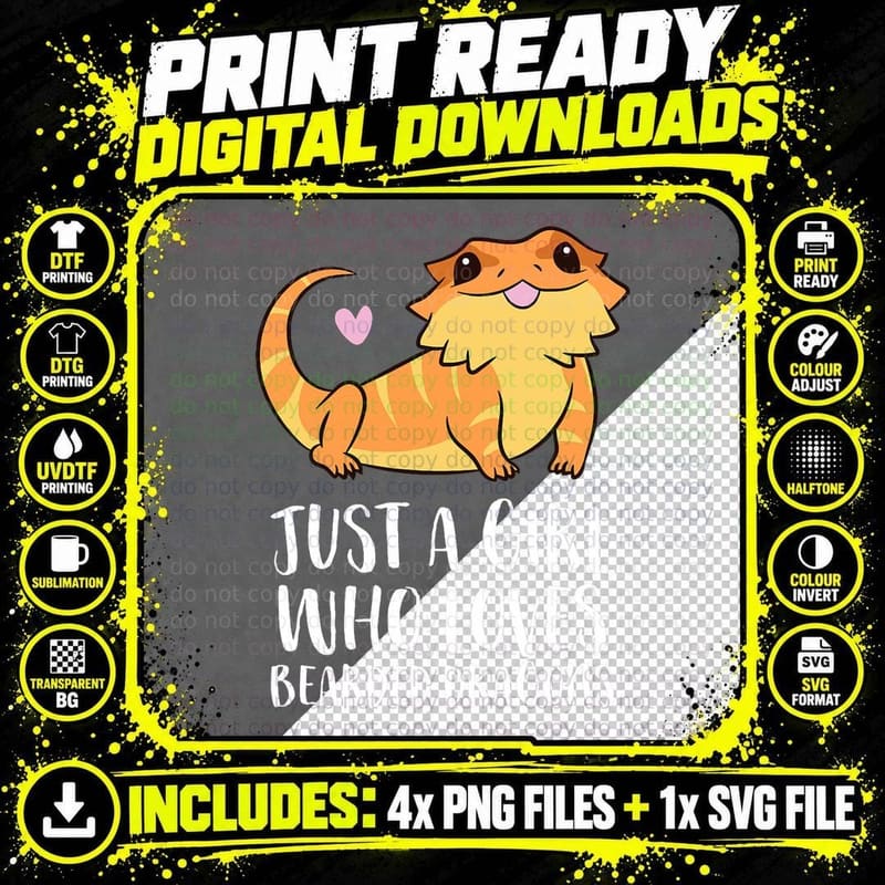 Bearded Dragon Cute T-Shirt, Just a Girl Who Loves Png SVG Digital Bundle
