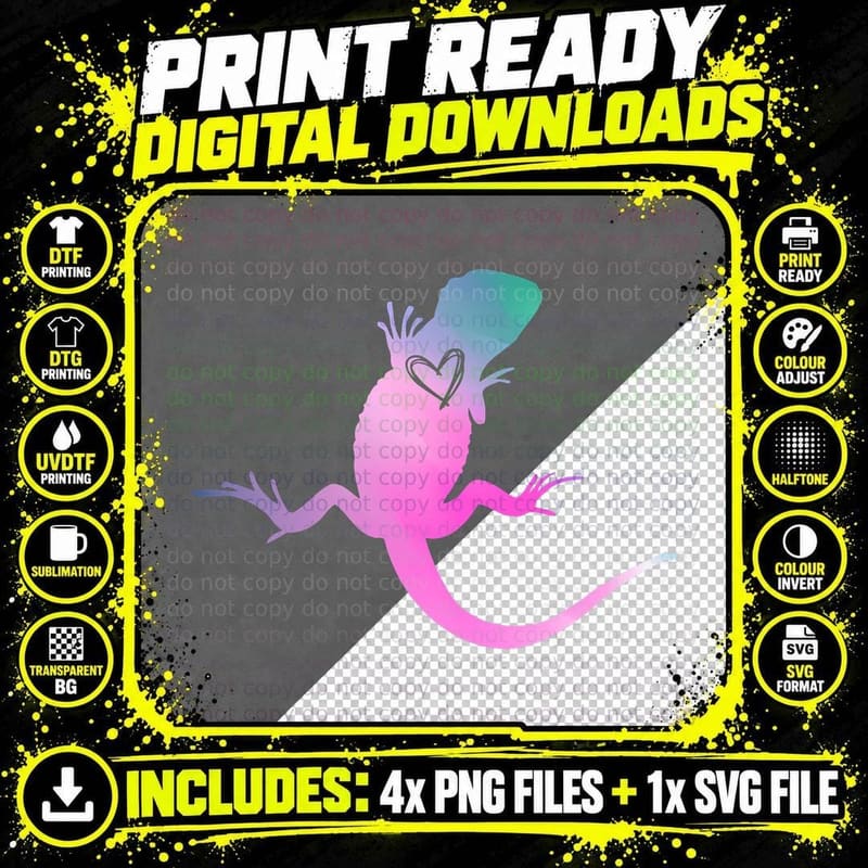 Bearded Dragon Heart Funny Reptile Animal Lover Graphic Png SVG Digital Bundle