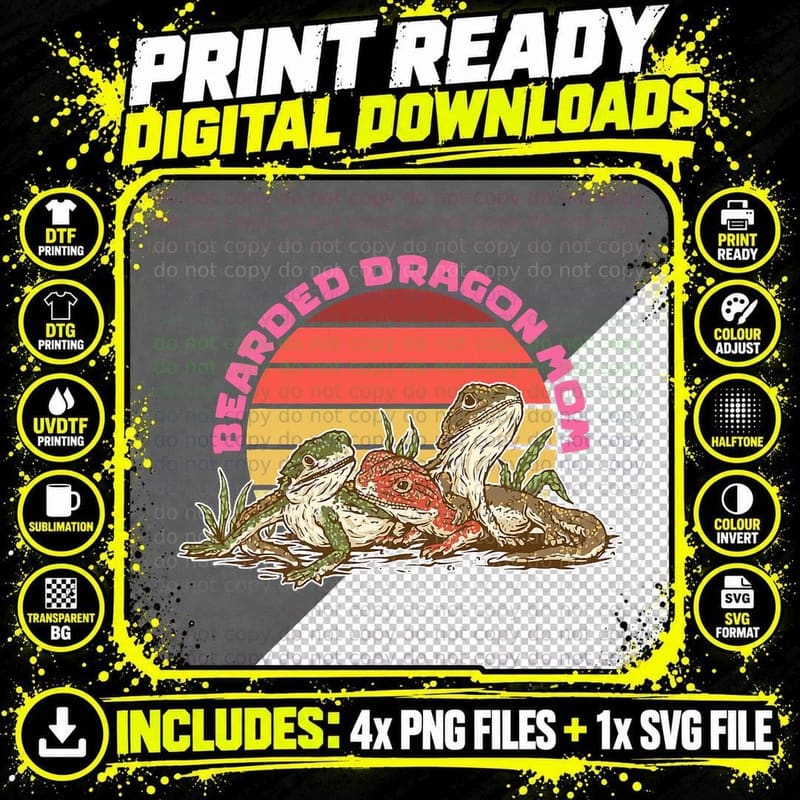 Bearded Dragon Mom Reptile and Lizard Lovers T-Shirt Png SVG Digital Bundle