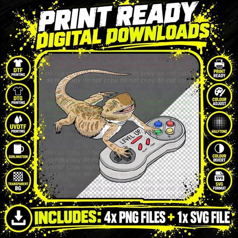 Bearded Dragon Playing Video Game Reptiles Pagona Gamers Png SVG Digital Bundle