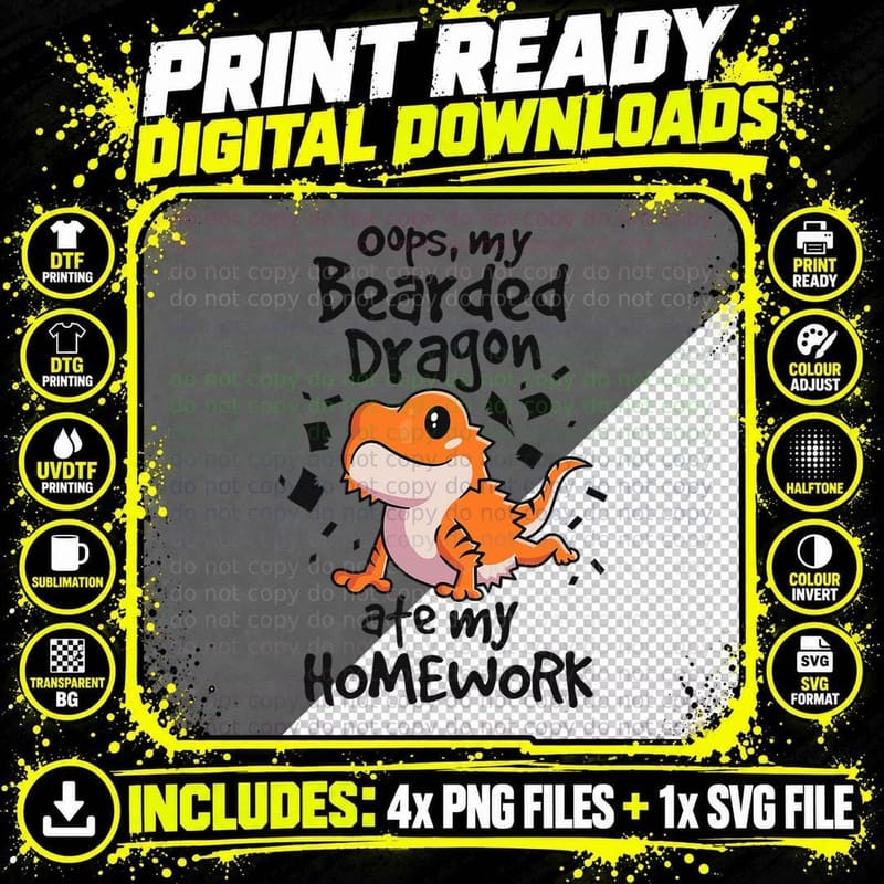 Bearded Dragon Shirt Beardie Ate My Homework Lizard Png SVG Digital Bundle