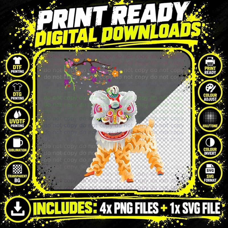 Beautiful Chinese Lion Dance Shirt Outfit Costume Gift Png SVG Digital Bundle