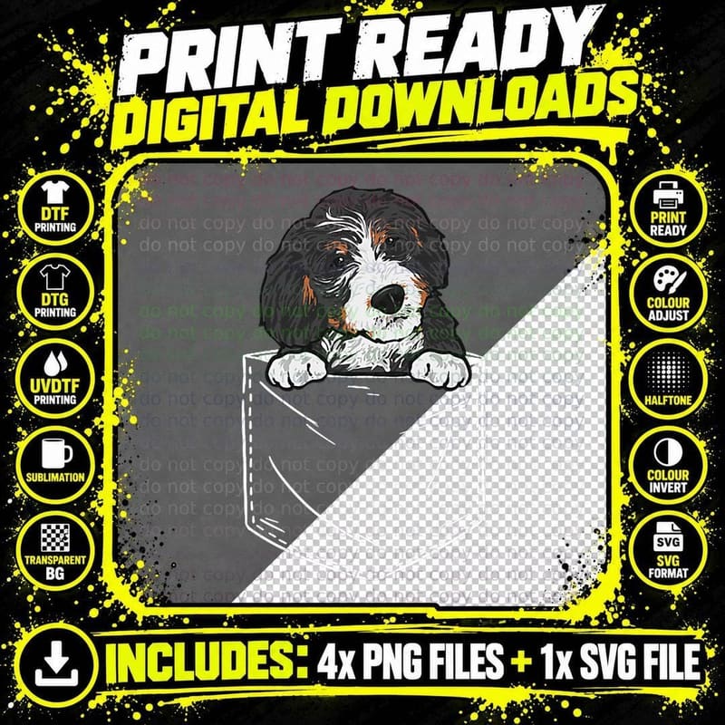 Bernedoodle Dog Pocket Bernedoodle for Women Png SVG Digital Bundle