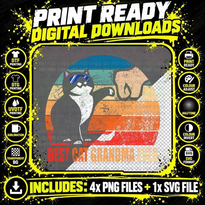Best Cat Grandma Ever Fist Bump Funny Nana Gift Png SVG Digital Bundle