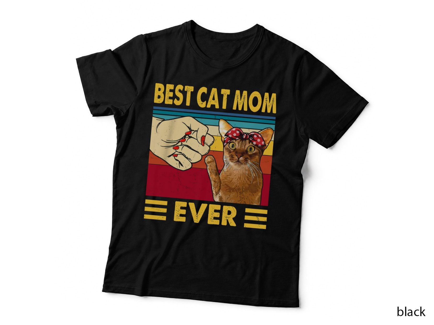 Best Cat Mom Ever T-Shirt, Retro Vintage Style, Cat Lover Apparel T-Shirt